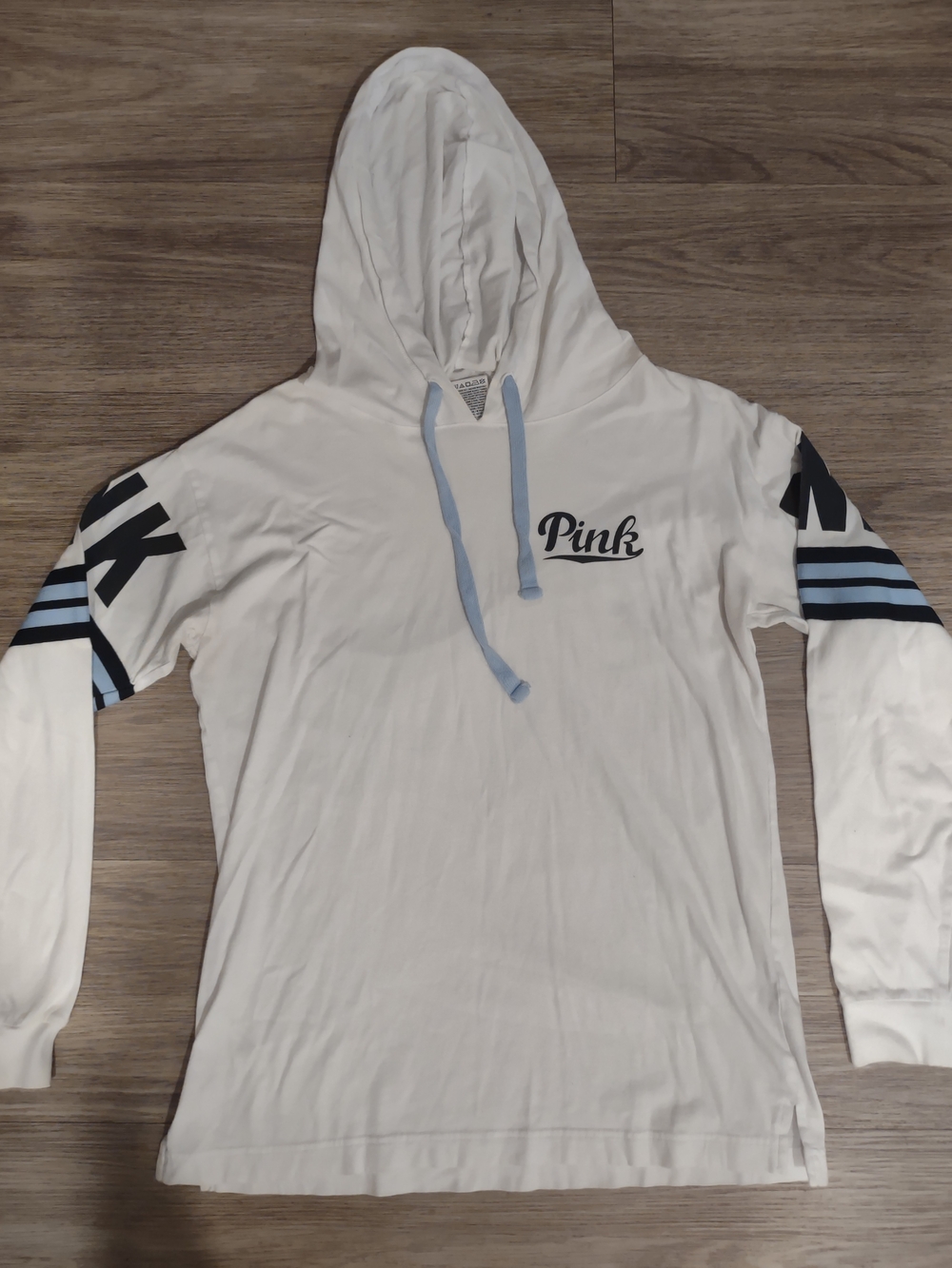 PINK Striped Sleeve Hoodie in White
